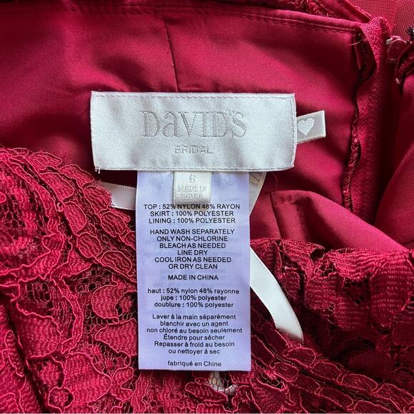 David’s Bridal Apple Red Scoop Neck Cap Sleeves Lace Bridesmaid Dress Size 6 - Picture 10 of 11